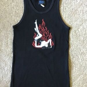 Women’s Vintage Bettie Page tank top, size small. Black in color, brand is MT:2